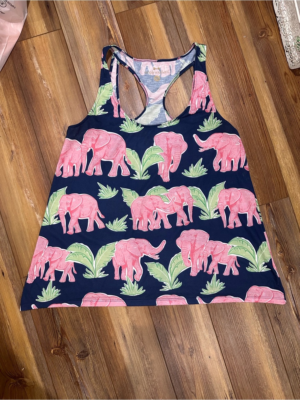 Simply Southern Navy Tank with Pink Elephant Print